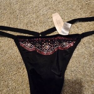 black victoria's Secret V string swarovski with crystals